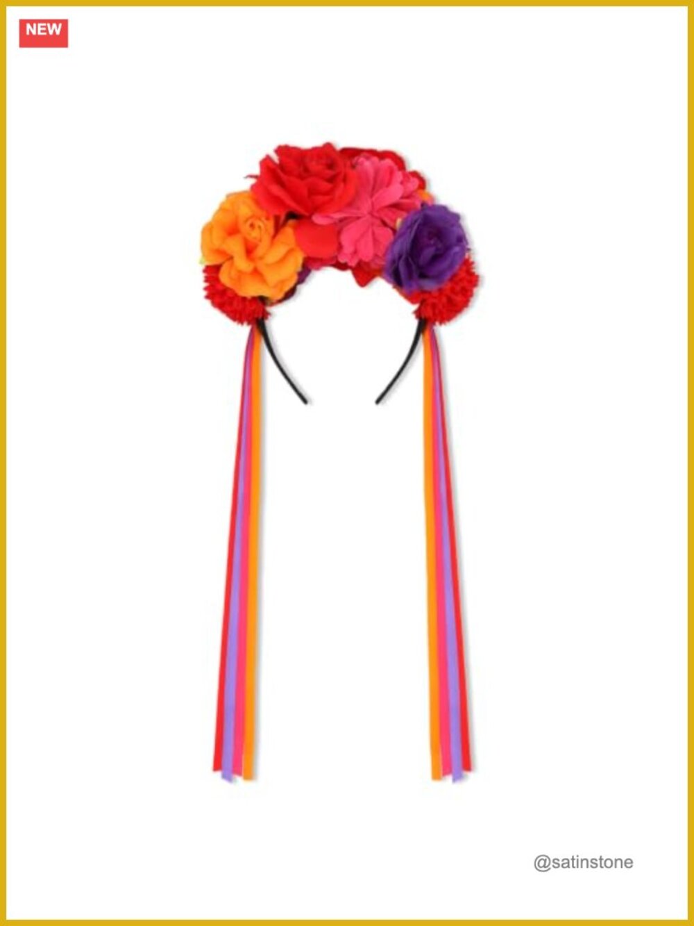 Mexican Flower Headband Long Ribbon Streamers Floral Crown Day of the Dead